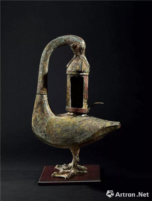 854 漢 青銅雁魚燈(400-500萬JPY) 通高 47.5cm